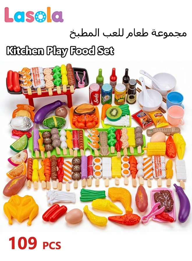 Lasola Kids Play Food Set,109PC Kids Kitchen Playset,Pretend Cooking Toy Set,Kitchen Pretend Play Accessories Toy,Kitchen Girl Toys Children Role Play Game Education, Learning Gift Cooking Toy Set for Girls Boys Kids - Image 1