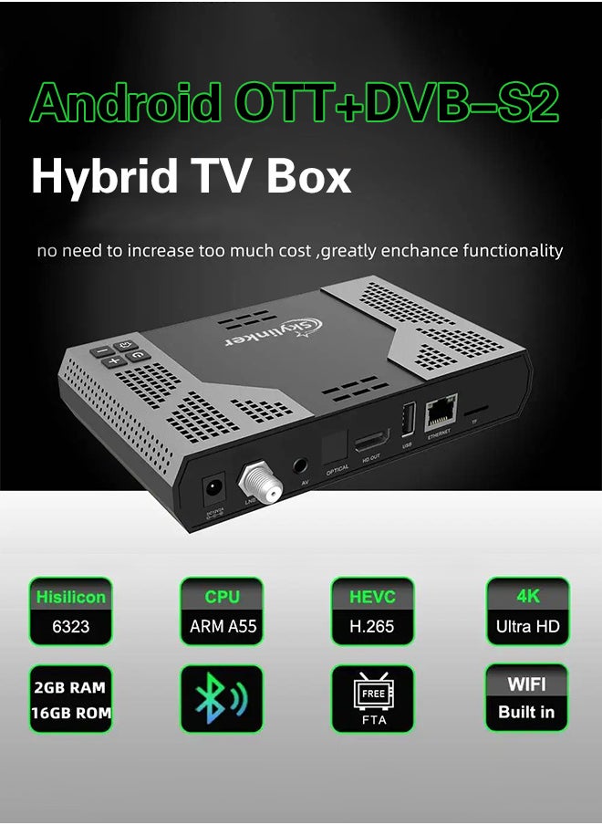 Generic 4K Android OTT+ DVB-S2+DVB-T2 Hybrid TV Box BT Remote 5G Wifi 2+16GB FTA Satellite Terrestrial TV Receivers Set Top Box  - Image 5