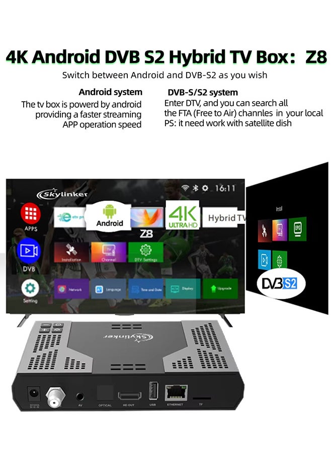 4K Android OTT+ DVB-S2+DVB-T2 Hybrid TV Box BT Remote 5G Wifi 2+16GB FTA Satellite Terrestrial TV Receivers Set Top Box