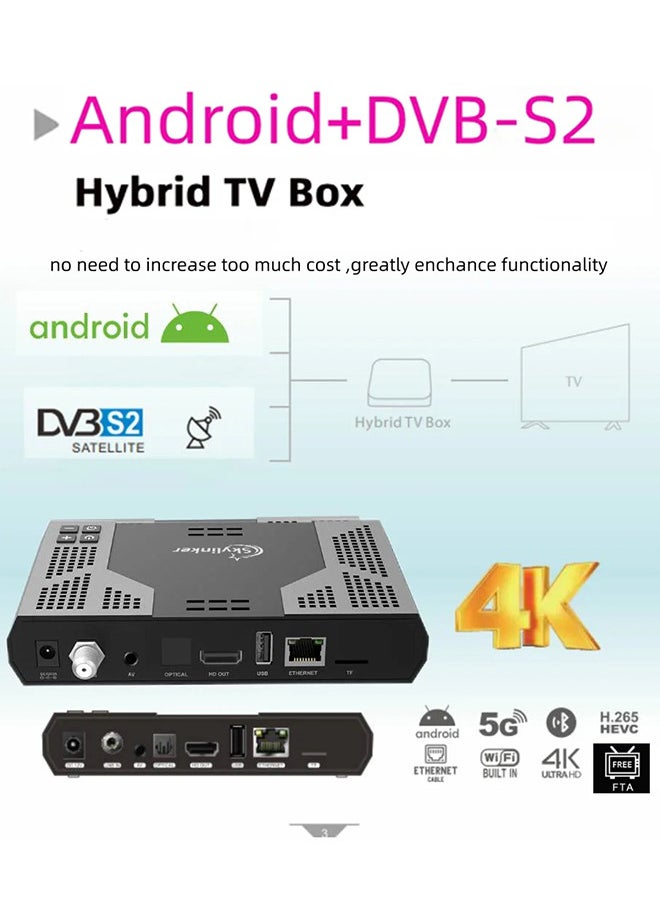 Generic 4K Android OTT+ DVB-S2+DVB-T2 Hybrid TV Box BT Remote 5G Wifi 2+16GB FTA Satellite Terrestrial TV Receivers Set Top Box  - Image 4