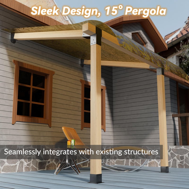 Antsky 2 Pack Stainless Steel 15Â° Slanted roof pergola Bracket, firewood Sheds roof kit (3-Way End Corner), black - Image 3