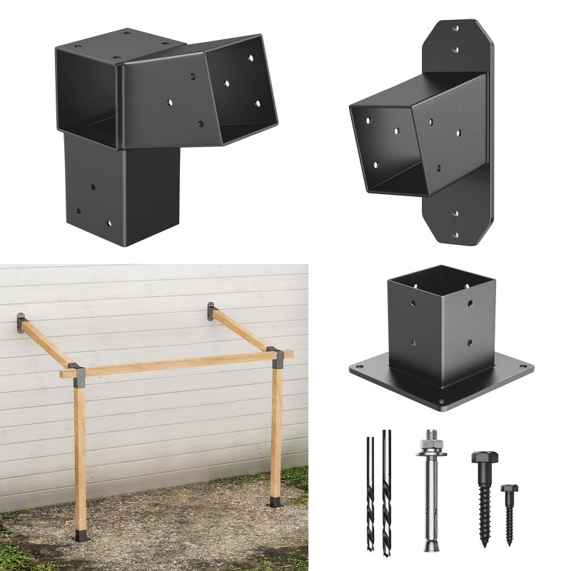 Antsky 2 Pack Stainless Steel 15Â° Slanted roof pergola Bracket, firewood Sheds roof kit (3-Way End Corner), black - Image 1
