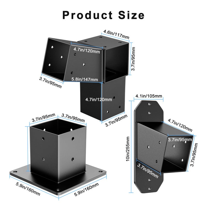 Antsky 2 Pack Stainless Steel 15Â° Slanted roof pergola Bracket, firewood Sheds roof kit (3-Way End Corner), black - Image 4