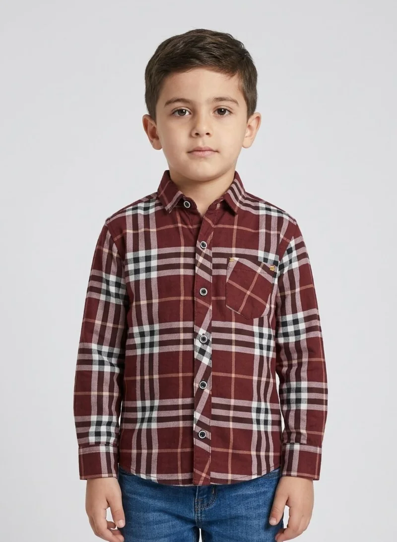 babyqlo Boys Maroon Checkered Long Sleeve Shirt