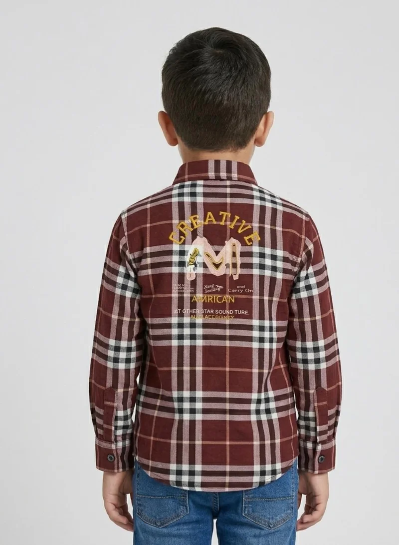 babyqlo Boys Maroon Checkered Long Sleeve Shirt