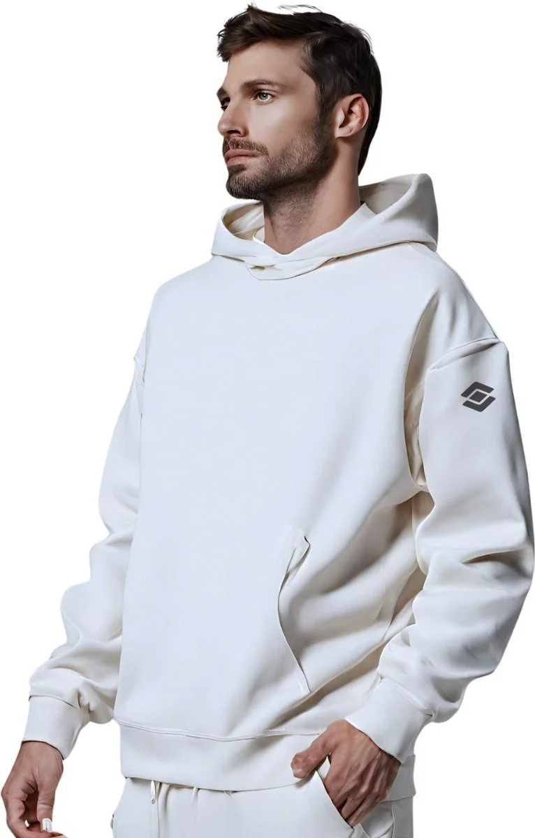 سكوتر Hooded Ecru Men's Sweatshirt with Kangaroo Pocket M1518TE