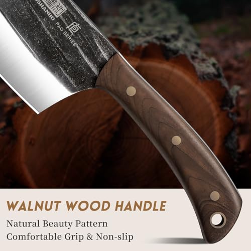 HOSHANHO Butcher Knife Set, 3-Piece High Carbon Steel Serbian Chef Knife Set of Heavy Duty Boning Knife & Meat Cleaver Knives & Viking Knives for Home, Cooking, Outdoor Camping BBQ - Image 4