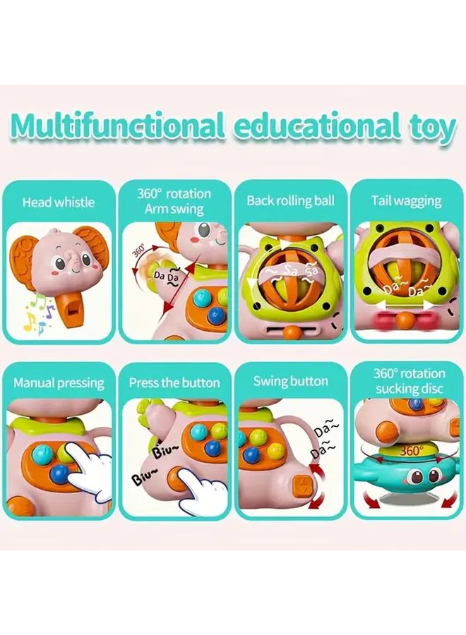 دمية فيل وردية متعددة الوظائف دوامة مع كأس شفط دوران 360 درجة صوت صافرة ضغط هدية تفاعلية - Image 5