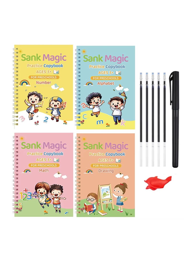 Sank Magic 4 Books/set Magic Copybook Reusable Practice Writing Pen Groove Alphabet Wordpad drawing english Words Calligraphy - Image 1