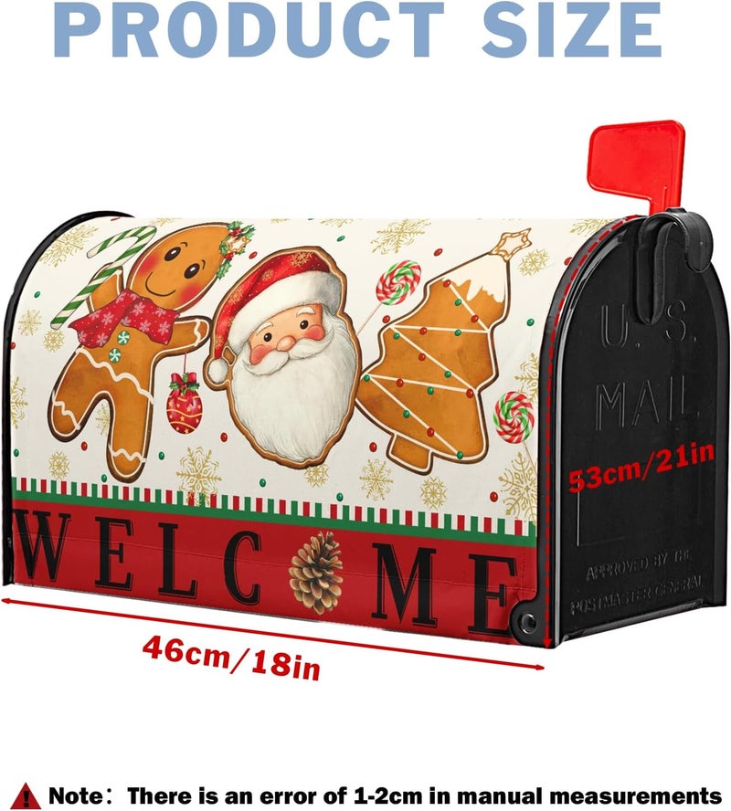 Farg Winter Christmas Magnetic Mailbox Cover Standard Size 21"x18" Xmas Gingerbread Man Mailbox Covers Red Welcome Santa Claus Post Letter Box Wraps for Garden Outdoor Yard Decor - Image 3