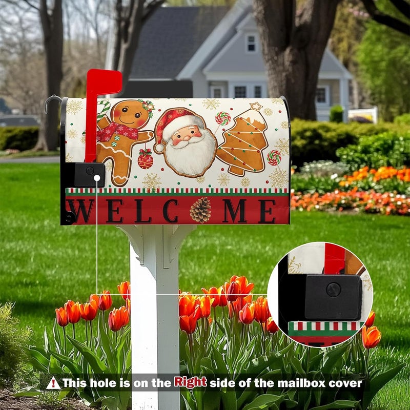 Farg Winter Christmas Magnetic Mailbox Cover Standard Size 21"x18" Xmas Gingerbread Man Mailbox Covers Red Welcome Santa Claus Post Letter Box Wraps for Garden Outdoor Yard Decor - Image 2