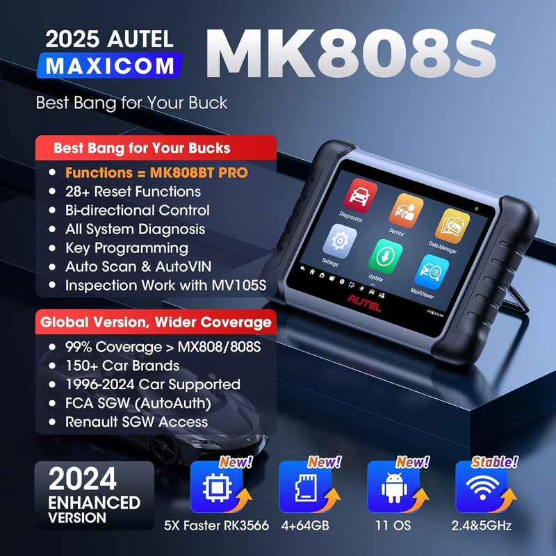 Autel Autel Maxicom Mk808 OBD2 Reader Car Diagnostic Scan Tool with All Systems Diagnosis and Service Functions Including Oil Reset Epb BMS Sas DPF Tpms Relearn (Md802+Maxicheck Pro)  - Image 2