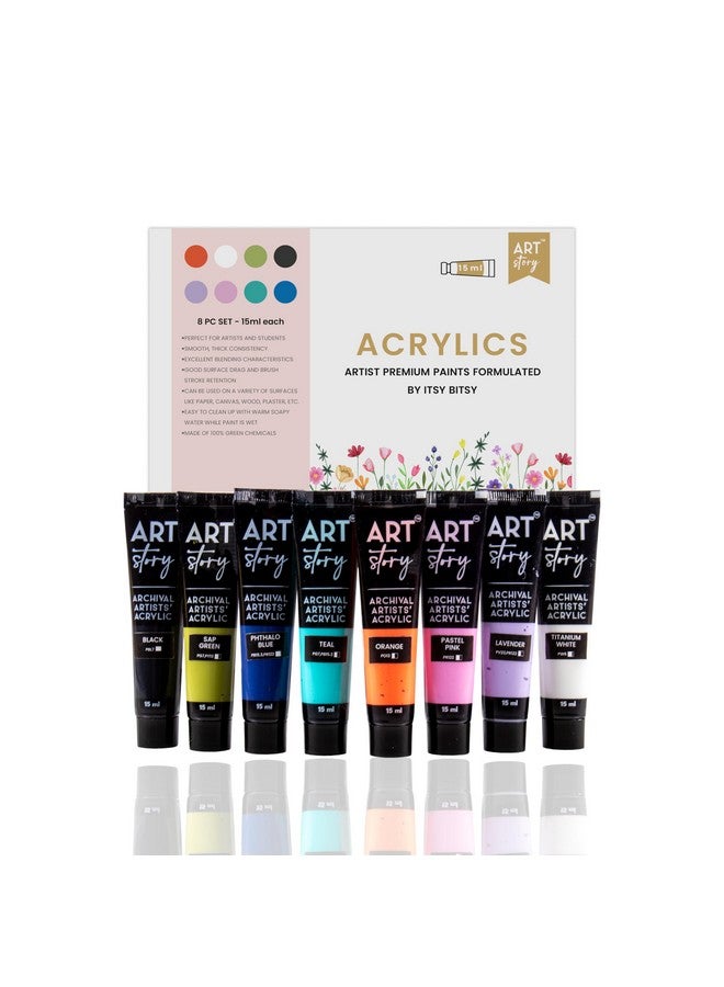 itsy-bitsy طقم ألوان أكريليك لفن القصص الصغيرة - باستيل، 8 ألوان × 15 مل لكل منها | للورق، القماش، MDF، الجدران، الزجاج، البلاستيك، المعدن، التراكوتا | طلاء متعدد الأسطح عالي الجودة لفن الحرف اليدوية | للمبتدئين، الطلاب، البالغين - Image 1