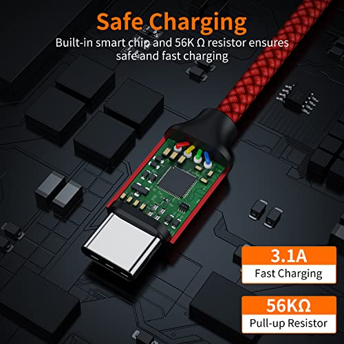 JXMOX USB Type C Cable,USB A to USB C 3A Fast Charging (3.3ft 2-Pack) Braided Charge Cord Compatible with iPhone 15 16 Pro Max,Samsung Galaxy S20 S10 S9 S8,Note 9 8,A11 A20 A51,LG V30 V35,Moto Z2 Z3 (Red) - Image 5