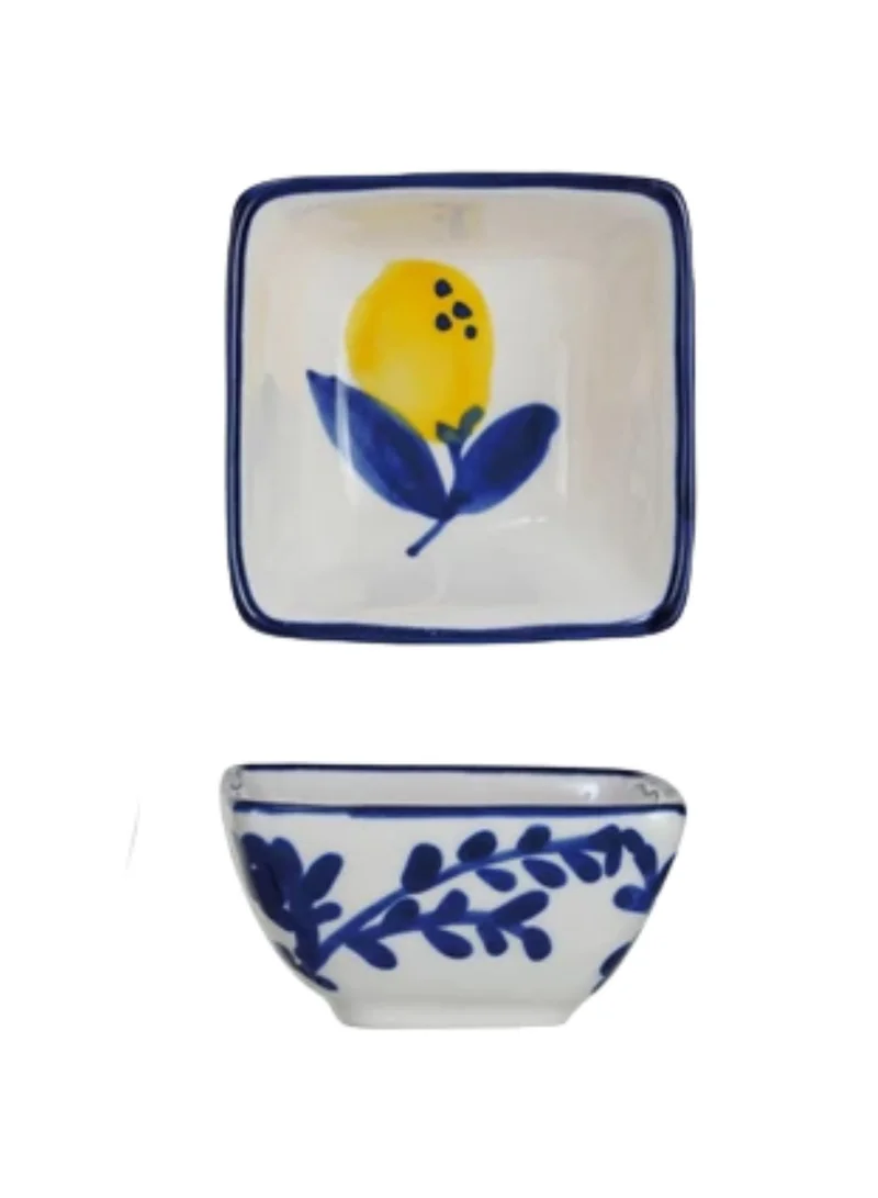 The Saffron Souk Mediterranean Lemon Hand-Painted Stoneware Dish