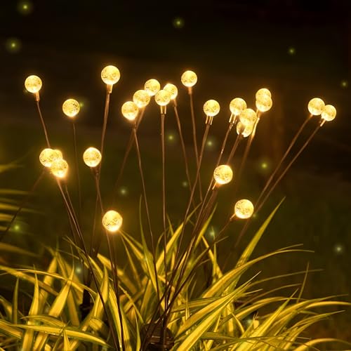 hardoll Solar Lights Outdoor 6 LED Crystal Ball Lamp for Home Garden Waterproof Decoration (Warm White-Pack of 1, Flashing & Steady Mode) - Image 1