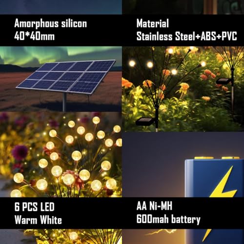 hardoll Solar Lights Outdoor 6 LED Crystal Ball Lamp for Home Garden Waterproof Decoration (Warm White-Pack of 1, Flashing & Steady Mode) - Image 2