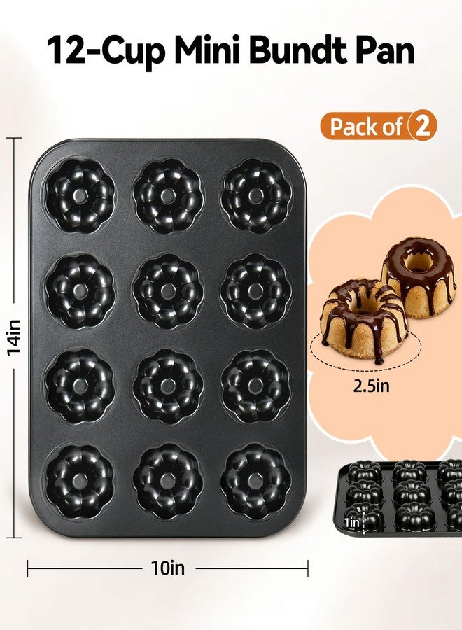 YIDAZLE 2 Pack Mini Bundt Cake Pans for Baking, 12-Cavity Nonstick Mini Bundtlette Baking Mold, Heavy-Duty Carbon Steel, Oven-Safe to 450℉ Versatile Fluted Bake Pan for Muffins, Brownies, Cupcakes, Mini Cakes - Image 2
