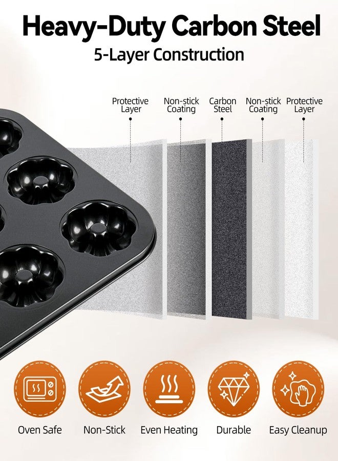 YIDAZLE 2 Pack Mini Bundt Cake Pans for Baking, 12-Cavity Nonstick Mini Bundtlette Baking Mold, Heavy-Duty Carbon Steel, Oven-Safe to 450℉ Versatile Fluted Bake Pan for Muffins, Brownies, Cupcakes, Mini Cakes - Image 3