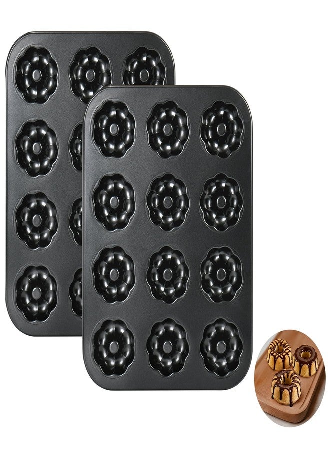 YIDAZLE 2 Pack Mini Bundt Cake Pans for Baking, 12-Cavity Nonstick Mini Bundtlette Baking Mold, Heavy-Duty Carbon Steel, Oven-Safe to 450℉ Versatile Fluted Bake Pan for Muffins, Brownies, Cupcakes, Mini Cakes - Image 1