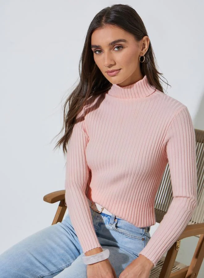 Styli Turtle Neck Ribbed Long Sleeve Top