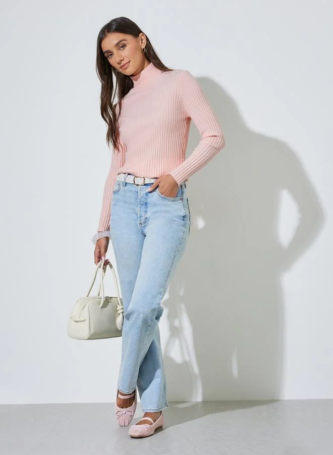 Styli Turtle Neck Ribbed Long Sleeve Top