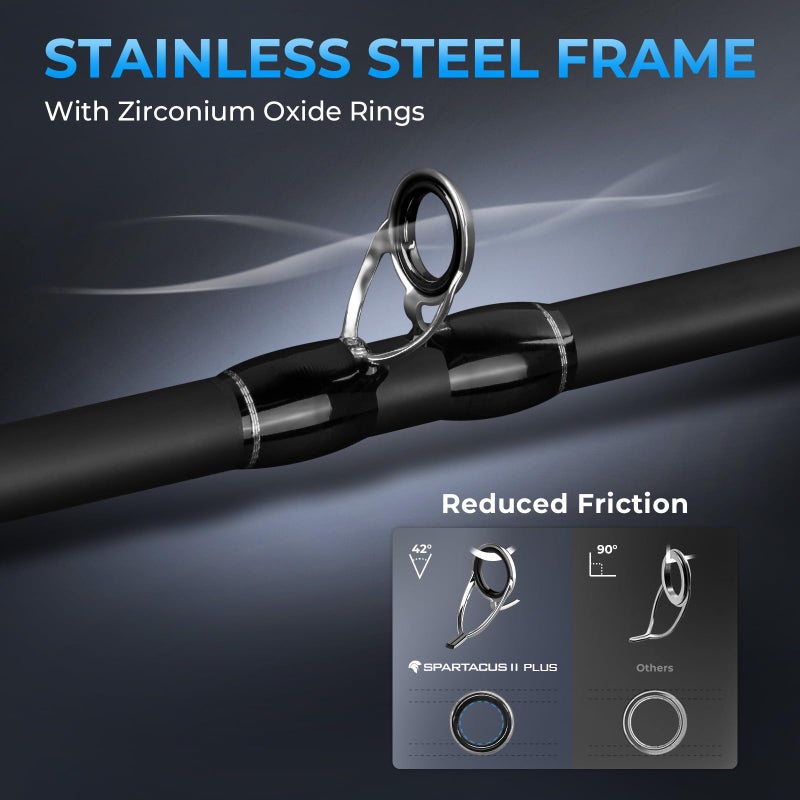 KastKing Spartacus II Plus Twin-Tip Spinning & Casting Rods, IM6 Graphite Blanks, Stainless Steel Frame with Zirconium Oxide Rings, 2-Piece Rods with Extra Tip Section, PTS, No-Slip Grip, Hook Keeper - Image 3