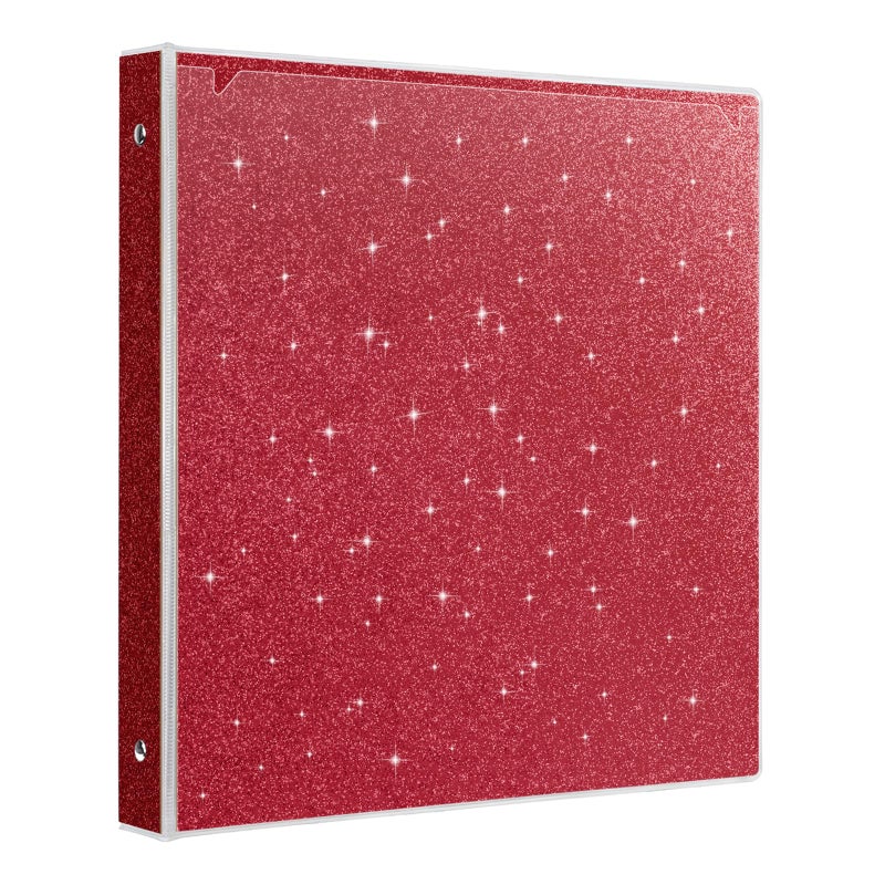 EYROZILL 1 Inch Binders 3 Ring Glitter Binders Fashion View Binder for School Supply, Waterproof, 2 Pockets, Christmas Red - Image 1