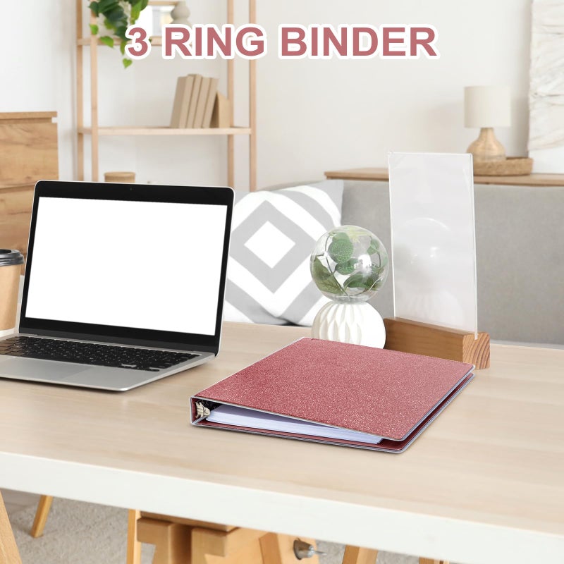EYROZILL 1 Inch Binders 3 Ring Glitter Binders Fashion View Binder for School Supply, Waterproof, 2 Pockets, Christmas Red - Image 3