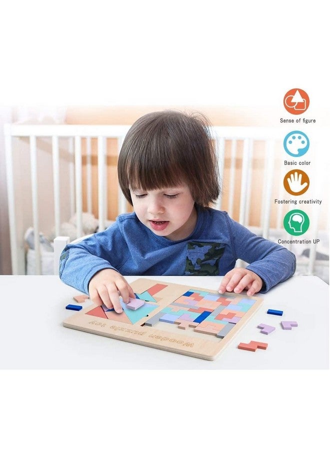 سمونيو لعبة تعليمية 3 في 1 من سمونيو مونتيسوري، تتضمن مكعبات خشبية وتانجرام وتتريس وحسابات رياضية، وفرز الألغاز، وتعلم الأطفال الصغار، مناسبة للأطفال من سن 3 سنوات فما فوق - Image 3
