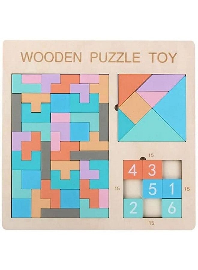 سمونيو لعبة تعليمية 3 في 1 من سمونيو مونتيسوري، تتضمن مكعبات خشبية وتانجرام وتتريس وحسابات رياضية، وفرز الألغاز، وتعلم الأطفال الصغار، مناسبة للأطفال من سن 3 سنوات فما فوق - Image 1