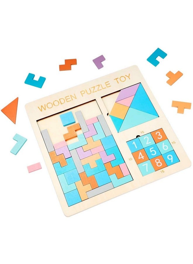 سمونيو لعبة تعليمية 3 في 1 من سمونيو مونتيسوري، تتضمن مكعبات خشبية وتانجرام وتتريس وحسابات رياضية، وفرز الألغاز، وتعلم الأطفال الصغار، مناسبة للأطفال من سن 3 سنوات فما فوق - Image 2