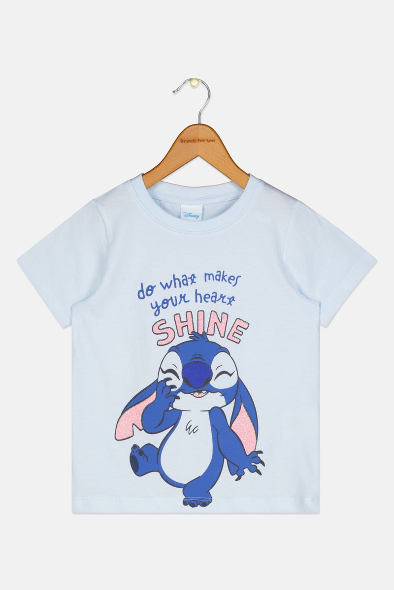 Disney x Stitch Toddlers Girl Crew Neck Short Sleeve Graphic Print T-Shirt, Blue - Image 2