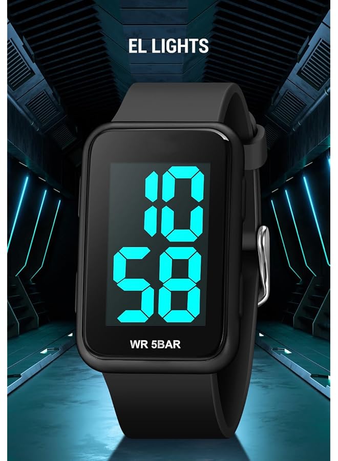 Excefore Digital Watch Square Digital Watch For Men And Women Waterproof Led Watch With Big Numbers Dial El Backlight Luminous Display Calendar Show Simple And Fashionable For Students And Teens Black - Image 2