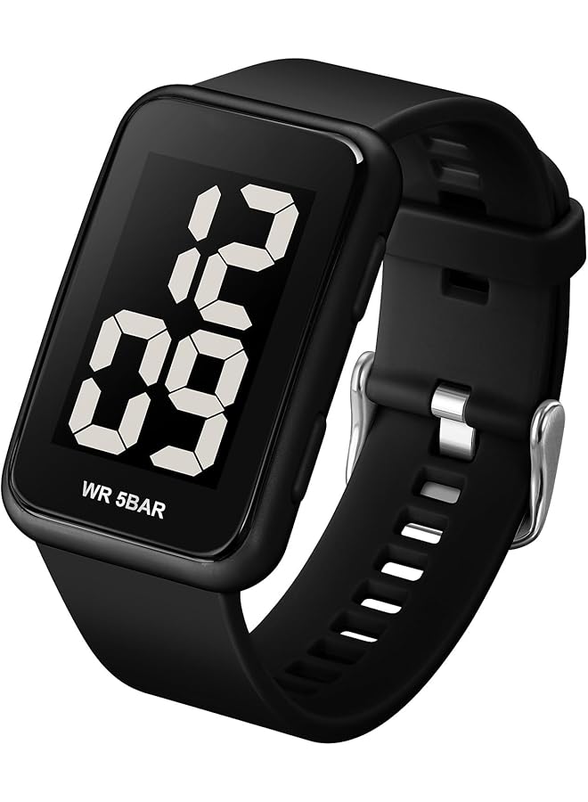 Excefore Digital Watch Square Digital Watch For Men And Women Waterproof Led Watch With Big Numbers Dial El Backlight Luminous Display Calendar Show Simple And Fashionable For Students And Teens Black - Image 1