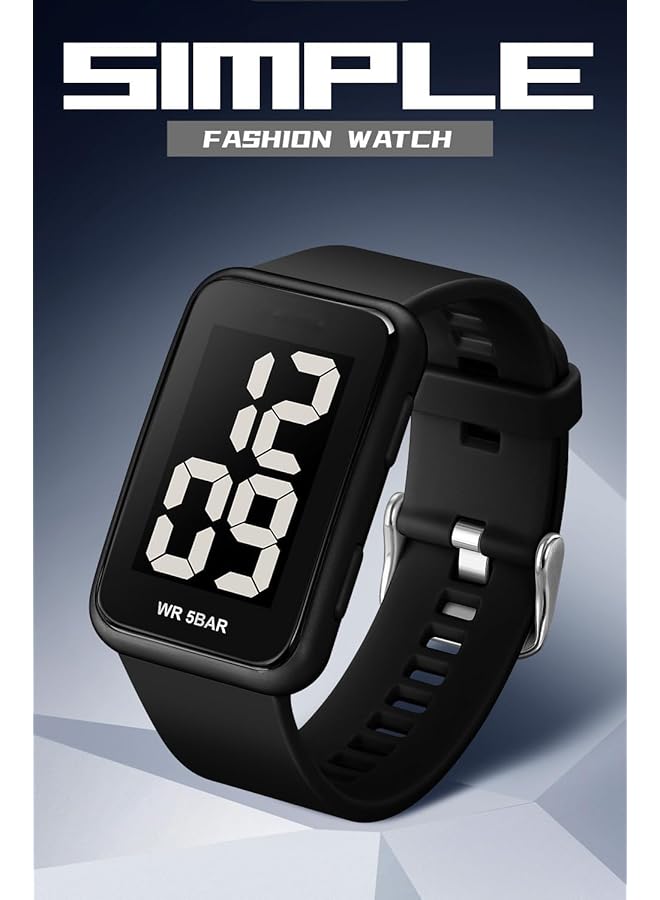 Excefore Digital Watch Square Digital Watch For Men And Women Waterproof Led Watch With Big Numbers Dial El Backlight Luminous Display Calendar Show Simple And Fashionable For Students And Teens Black - Image 3