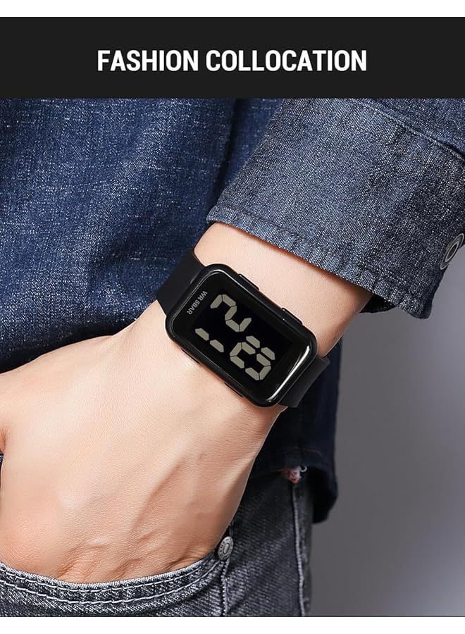 Excefore Digital Watch Square Digital Watch For Men And Women Waterproof Led Watch With Big Numbers Dial El Backlight Luminous Display Calendar Show Simple And Fashionable For Students And Teens Black - Image 4