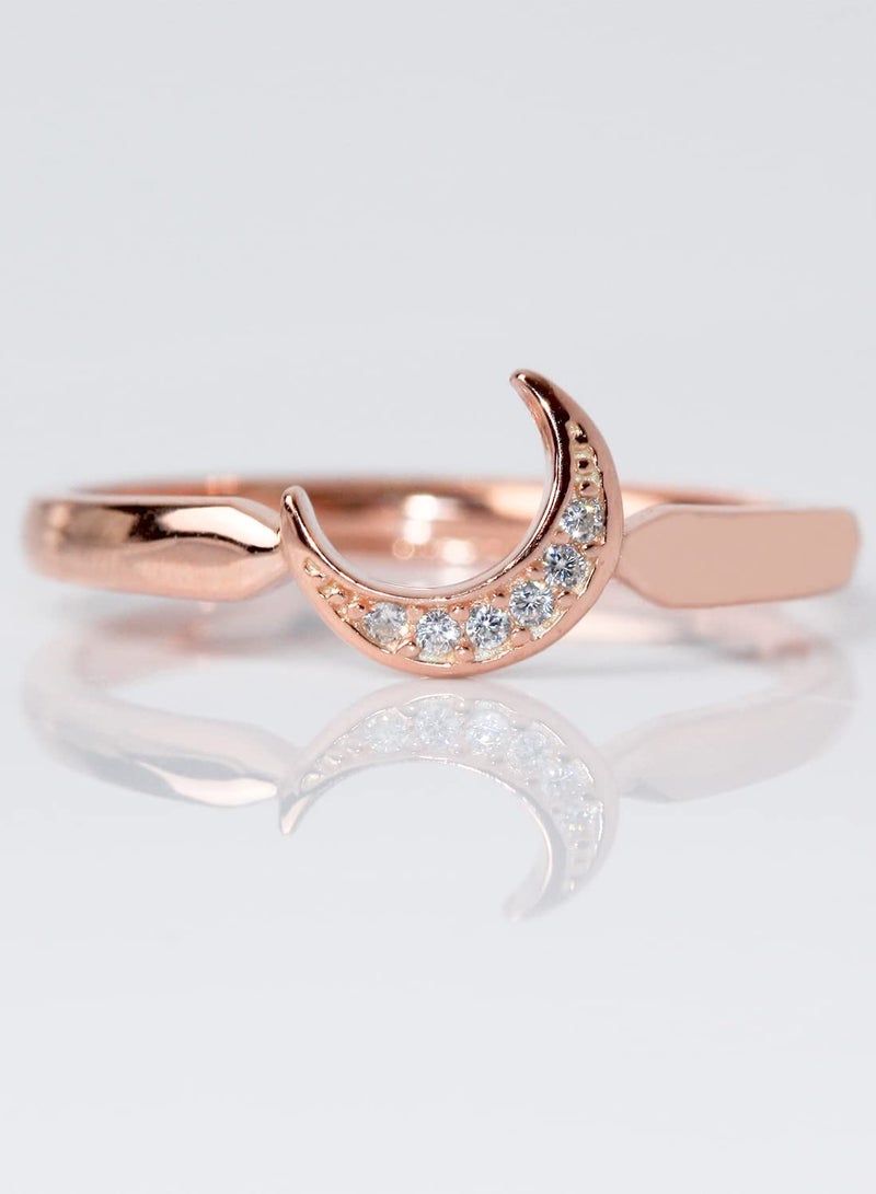 SYOSI Womens Rings Sterling Silver Moon and Star Ring Set Handmade Stackable Rings Rose Gold Plated Adjustable Size 5-8 Stylish Adjustable Open Rings for Girl Women Wife Rose Gold - Image 2