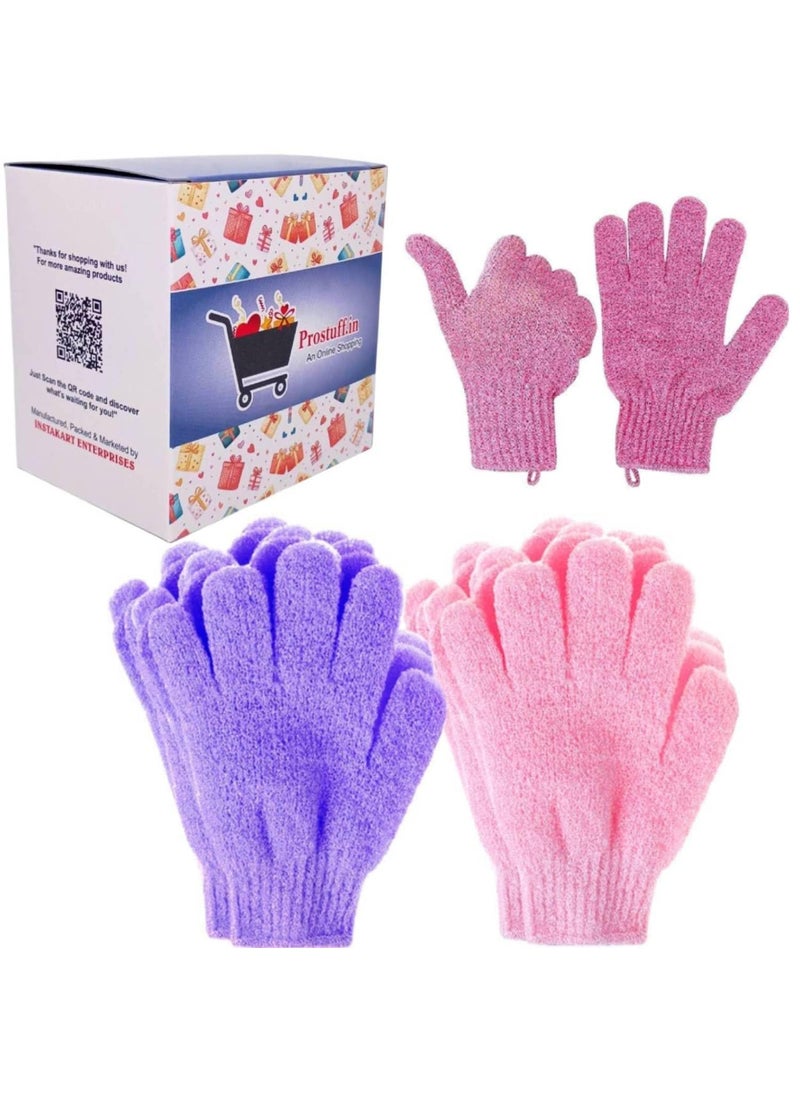Prostuff.in Prostuffin Bath Exfoliating Gloves Body Scrubber Gloves Wash Skin Cleaner Shower Bath Glove For Showerspamassage Body Scrubsdead Skin Cell Remover Multicolor 2 Pair  - Image 1