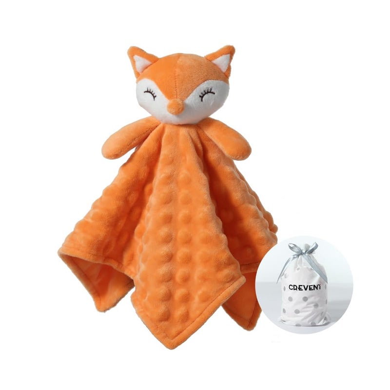 CREVENT Soft Plush Animal Face Security Blankets for Boys and Girls Great Gifts for Birthday Baby Shower Orange Fox
