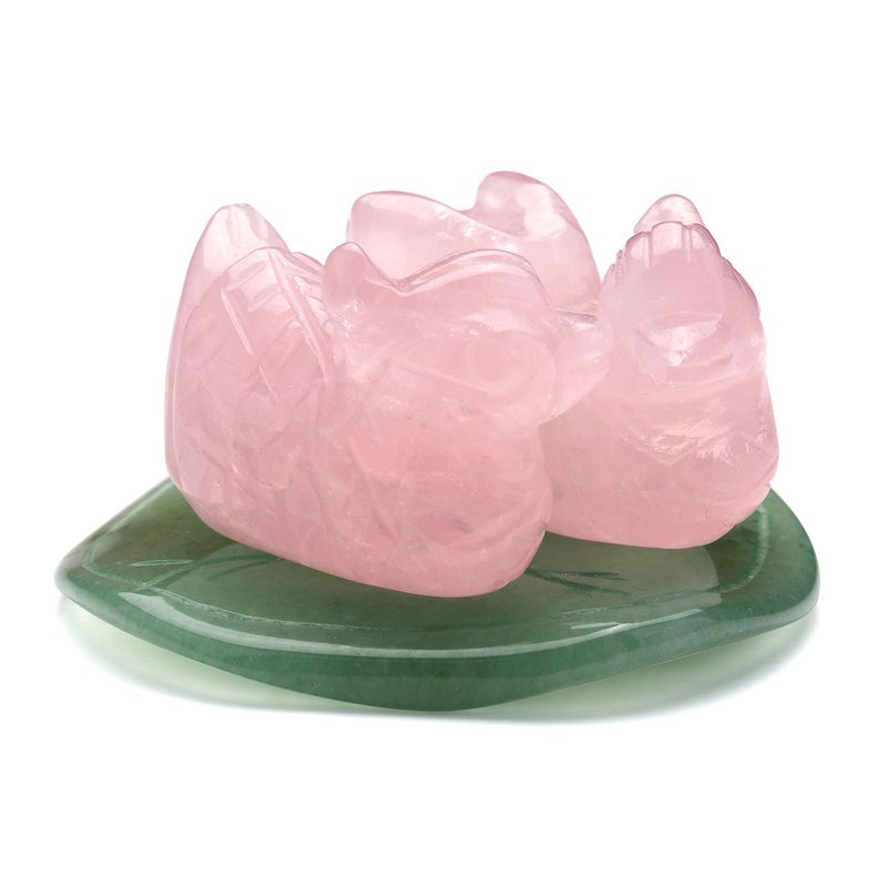 CrystalTears Rose Quartz Mandarin Ducks Love Birds on Lotus Leaf Green Aventurine Fengshui Figurines with Box Gift Valentines Day Gift - Image 1