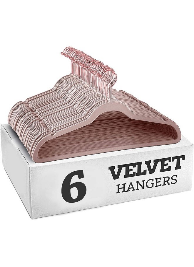 STAR WORK - STAR WORK - Velvet Hangers Non-Slip Velvet Hangers Premium Suit Hangers Ultra Thin Space Saving 360 Degree Swivel Hook Clothes Hangers Velvet for Suits,Coats,Jackets,Pants,Dress (Peach, Pack of 6) - Image 1