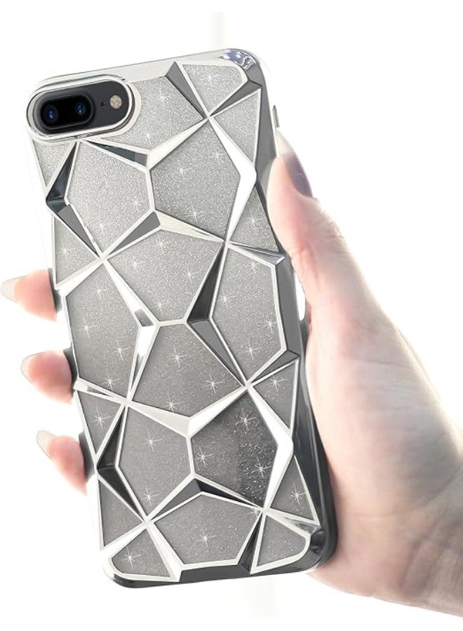 Compatible with iPhone 7 Plus/iphone 8 Plus Case Plating Bling Gradient Glitter Clear Cover Soft TPU Silicone Cute Camera Protection Shockproof Back for Women Girls Case - Silver