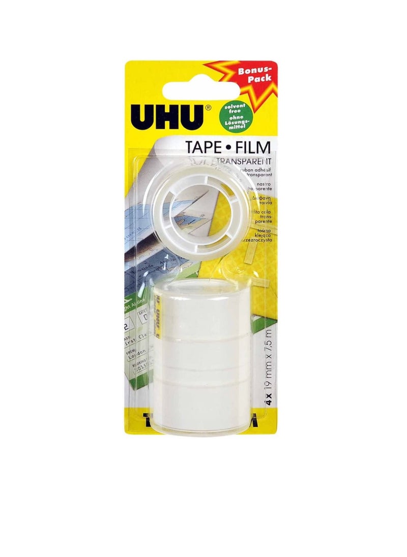 UHU UHU 4Pc Refills Bonus Pack Transparent Clear Tape 19Mm X 7.5M 