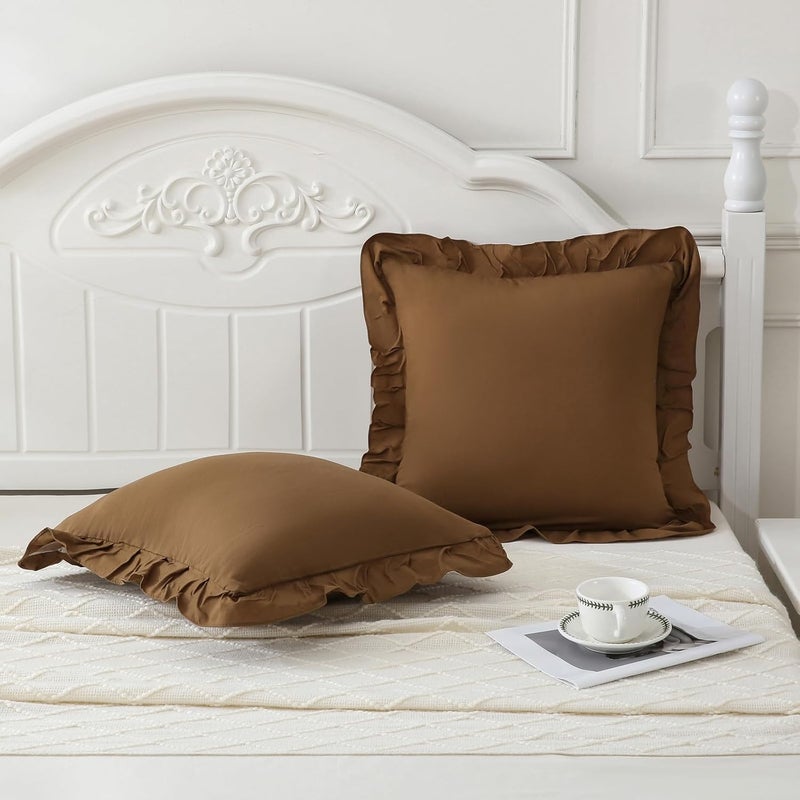 Merryword Brown Pillowcases 18x18 Cute Throw Pillow Covers Pack of 2 Ruffle Pillowcase Cushion for Couch Sofa Bedroom - Image 4
