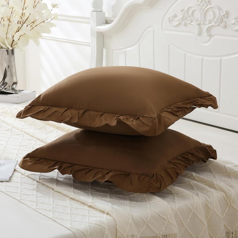 Merryword Brown Pillowcases 18x18 Cute Throw Pillow Covers Pack of 2 Ruffle Pillowcase Cushion for Couch Sofa Bedroom - Image 5