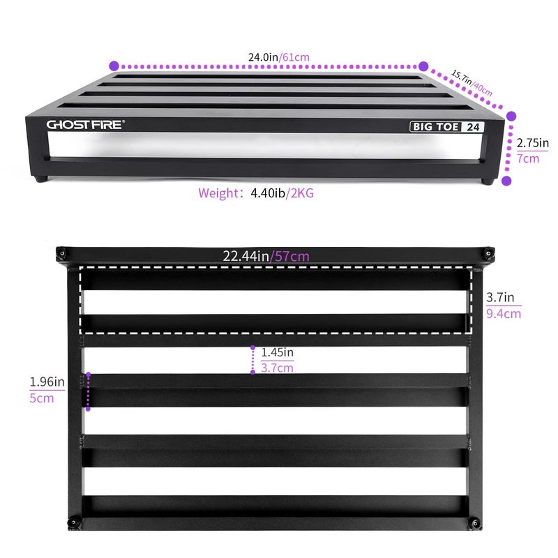 GHOSTFIRE Ghost Fire Guitar Pedal Board Aluminum Alloy 4.4lb Effect Pedalboard 24"x15.7" with Carry Bag,V series (V-BIG TOE 24) - Image 2