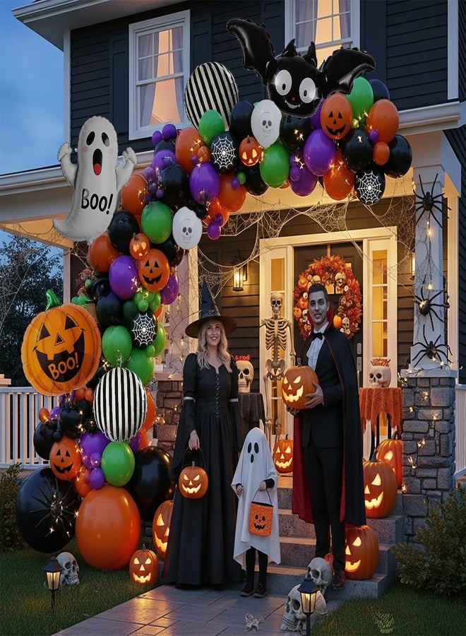 kozee Halloween Decorations with Orange Black Green Purple Balloon Garland Arch & Spider web Bat Ghost Pumpkin Stripes foil Balloons for Horror Night one spooky Trunk or Treat Car Party Boo day Supplies - Image 2