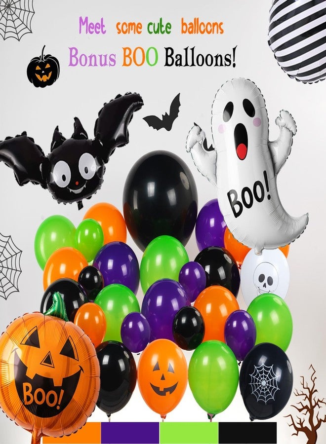 kozee Halloween Decorations with Orange Black Green Purple Balloon Garland Arch & Spider web Bat Ghost Pumpkin Stripes foil Balloons for Horror Night one spooky Trunk or Treat Car Party Boo day Supplies - Image 5