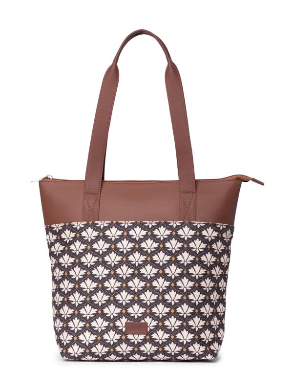 ZOUK Bidri Kaiser Floral Printed Women's Jute Handcrafted Vegan Leather Blue Everyday Tote - Image 1